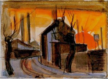 Railroad Station, Silver Lake, New Jersey Artwork by Oscar Bluemner
