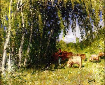 The Herd under the Birches in the Hollow Artwork by Pierre Eugène Montézin
