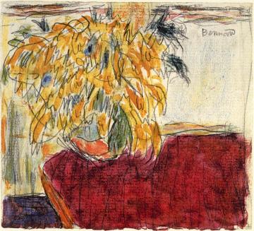 Vase of Flowers on a Red Cloth Artwork by Pierre Bonnard