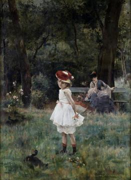 Girl with a Duck Artwork by Alfred Stevens