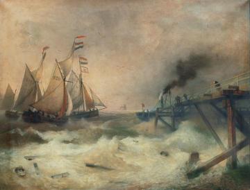 Fisherboats and Steam Vessels at the Pier of Ostende Artwork by Andreas Achenbach