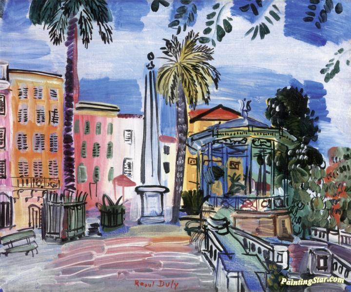 The Place D'hyeres: The Obelisk And Music Kiosk Artwork by Raoul Dufy