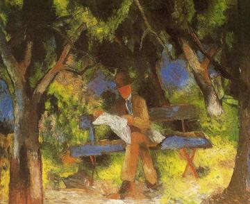 Man Reading in a Park Artwork by August Macke