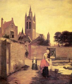A woman and a child on a Bleichwiese Artwork by Pieter de Hooch