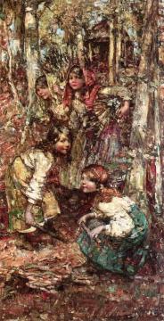 Gathering Firewood Artwork by Edward Atkinson Hornel