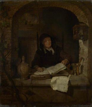 An Old Woman with a Book Artwork by Gabriel Metsu