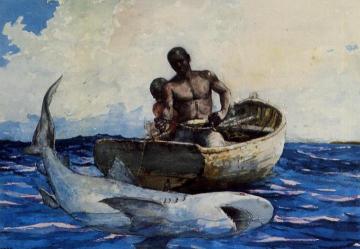 Shark Fishing Artwork by Winslow Homer