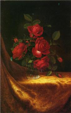 Four Roses in a Glass Artwork by Martin Johnson Heade