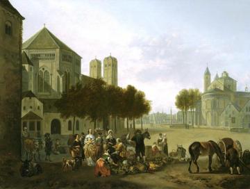 Cologne, a capriccio view of the churches of sankt Gereon, etc. Artwork by Gerrit Adriaenszoon Berckheyde