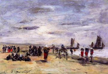 Berck, Fisherwomen on the Beach Artwork by Eugène-Louis Boudin