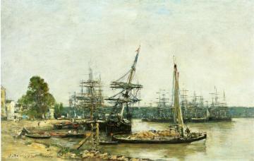 Bordeaux, Moored Boats on the Garonne Artwork by Eugène-Louis Boudin