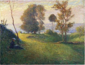Madame Lebasque in a Breton landscape Artwork by Henri Lebasque