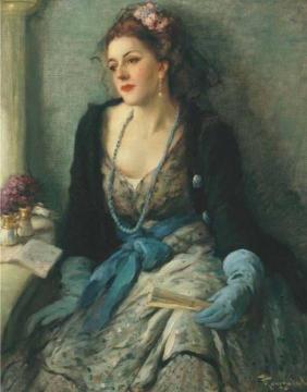 Elegant lady at the opera Artwork by Fernand Toussaint