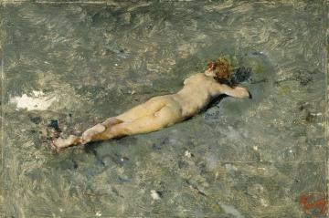 Nude on the Beach at Portici Artwork by Mariano Fortuny y Marsal