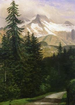 Landscape with Snow-Capped Mountains Artwork by Albert Bierstadt