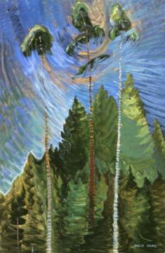 Three Tufted Treetops And Sky Artwork by Emily Carr