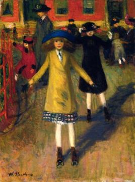 Girl Roller-skating, Washington Square Artwork by William James Glackens