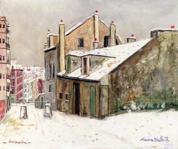 The House of Mimi Pinson in the Snow Artwork by Maurice Utrillo