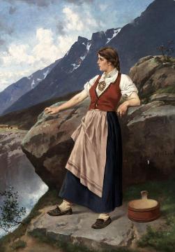Woman at lookout Artwork by Axel Hjalmar Ender