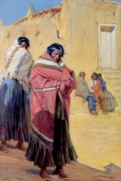 Indians outside Taos Pueblo Artwork by Ira Diamond Gerald Cassidy