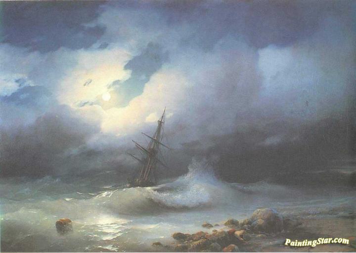 Rough sea at night. Artwork by Ivan Constantinovich Aivazovsky