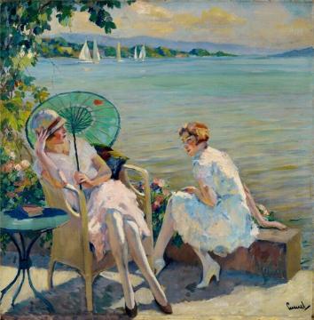 Two Girls at Starnberger Lake Artwork by Edward Cucuel