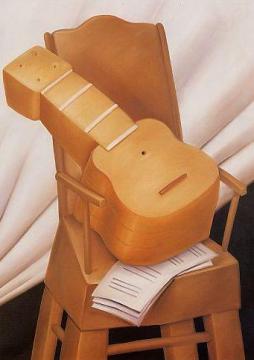 Guitar And Chair Artwork by Fernando Botero