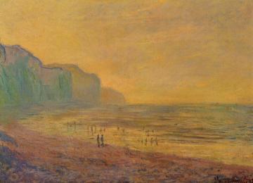 Low Tide at Pourville, Misty Weather Artwork by Claude Oscar Monet