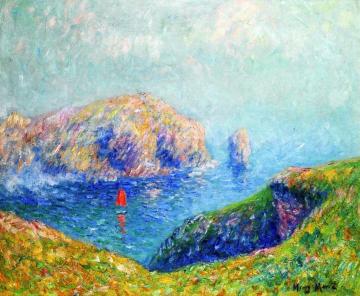 View of the Bay with Sailboat Artwork by Henry Moret