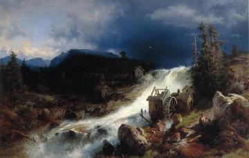 Mountain Landscape with Watermill Artwork by Herman Herzog