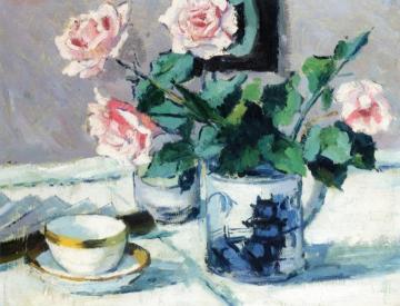 Pink Roses in an Oriental Pot Artwork by Francis Campbell Boileau Cadell
