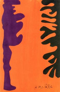 Black and Violet Arabesques on an Orange Background Artwork by Henri Matisse