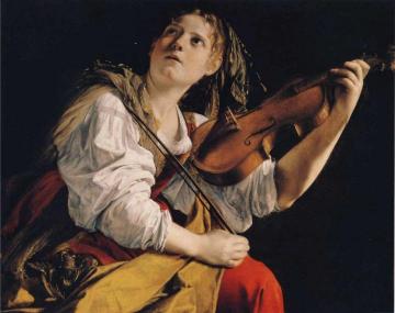 Young Woman Playing a Violin Artwork by Orazio Gentileschi