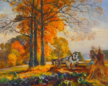 Farmers with Horse Cart Artwork by Mathias J. Alten