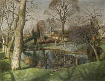 Beslyn's Pond, Great Bardfield Artwork by John Arthur Malcolm Aldridge