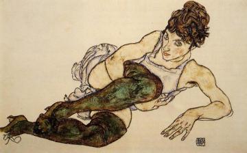 Reclining Woman with Green Stockings Artwork by Egon Schiele
