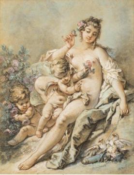 Venus Giving Roses to Two Cupids Artwork by Francois Boucher