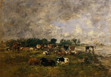 Cows in the Fields Artwork by Eugène-Louis Boudin