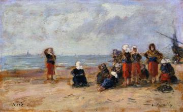 Fisherwomen on the Beach at Berck Artwork by Eugène-Louis Boudin