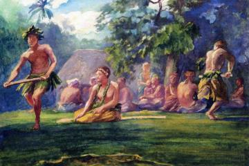 Taupo And Attendants Dancing In Open Air, Iva In Savaii, Samoa Artwork by John La Farge