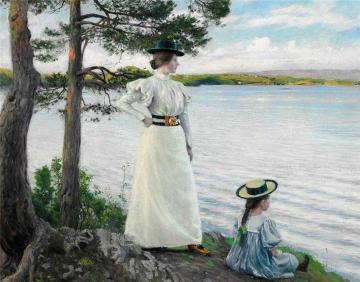 Artists' wife Dagny and daughter Harriet Artwork by Paul Gustave Fischer