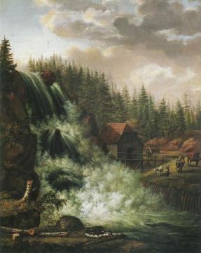 Norwegian Landscape, Rogna Waterfall Artwork by Johan Christian Dahl