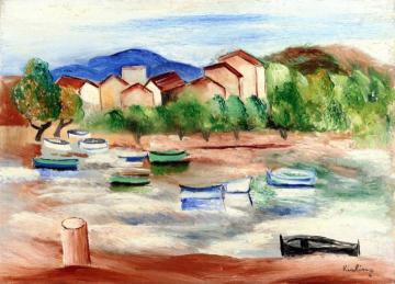 Boats at Quay Artwork by Moise Kisling