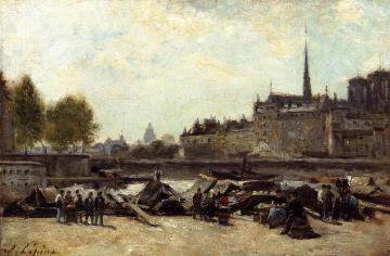 The Apple Market, Quai de Gesvres and Quai de l'Hotel de Ville, near the Pont d'Arcole Artwork by Stanislas Lepine