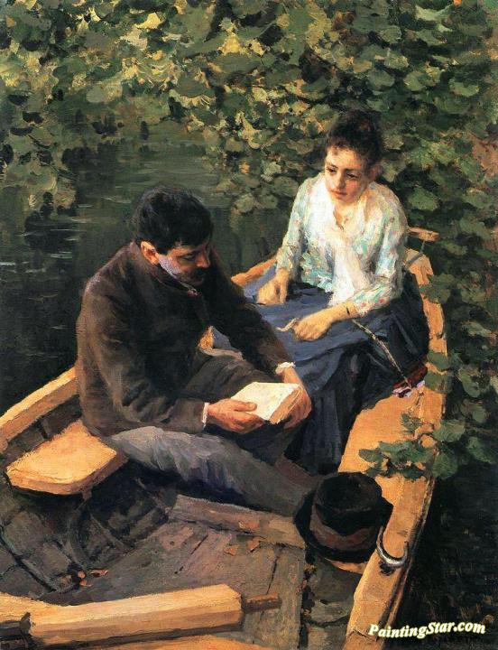 In a Boat (Portrait of the Artist Maria Yakunchikova and Self-Portrait) Artwork by Constantin Alexeevich Korovin