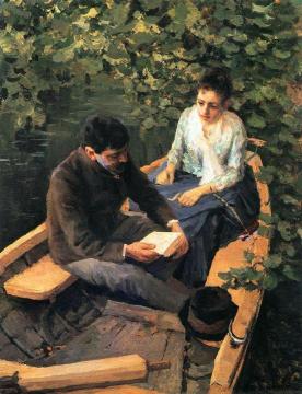 In a Boat (Portrait of the Artist Maria Yakunchikova and Self-Portrait) Artwork by Constantin Alexeevich Korovin