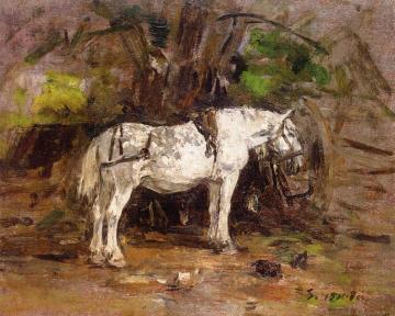 Study of a White Horse Artwork by Eugène-Louis Boudin