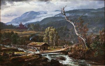 Landscape At Kaupanger With Stave Church Artwork by Johan Christian Dahl