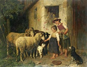 Feeding The Sheep Artwork by Adolf Eberle