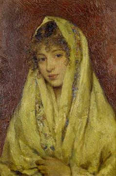 Girl in a yellow shawl Artwork by Eugen Von Blaas